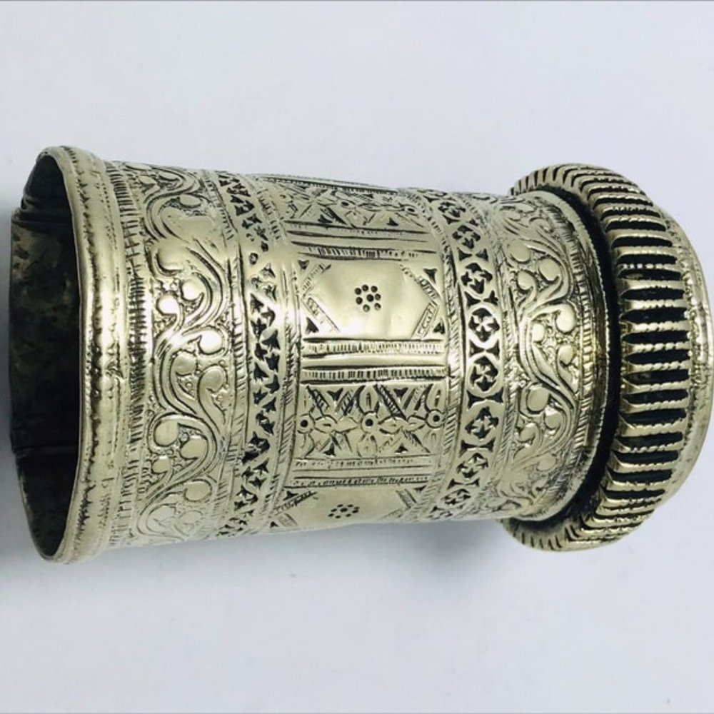 single   Golden Tribal Cuff Handmade Afghan Vintage Kuchi Handcuff